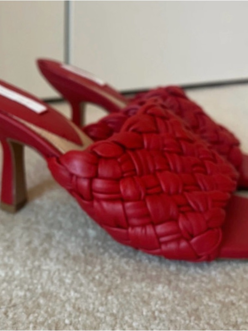 Red Woven Leather Mule Heels - Women